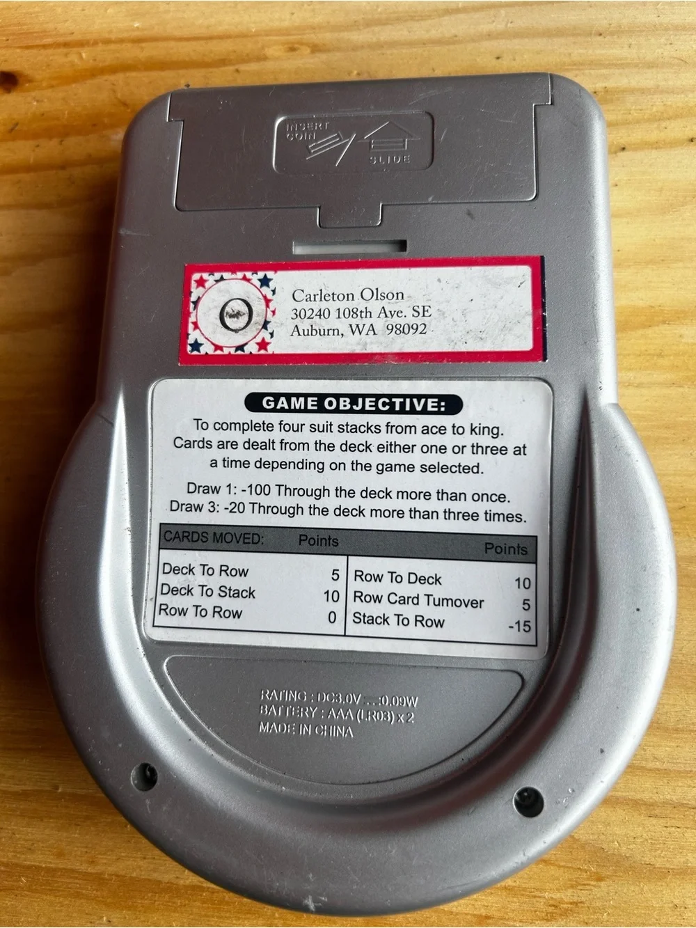 Solitaire Portable Electronic Game - Silver with Black Buttons